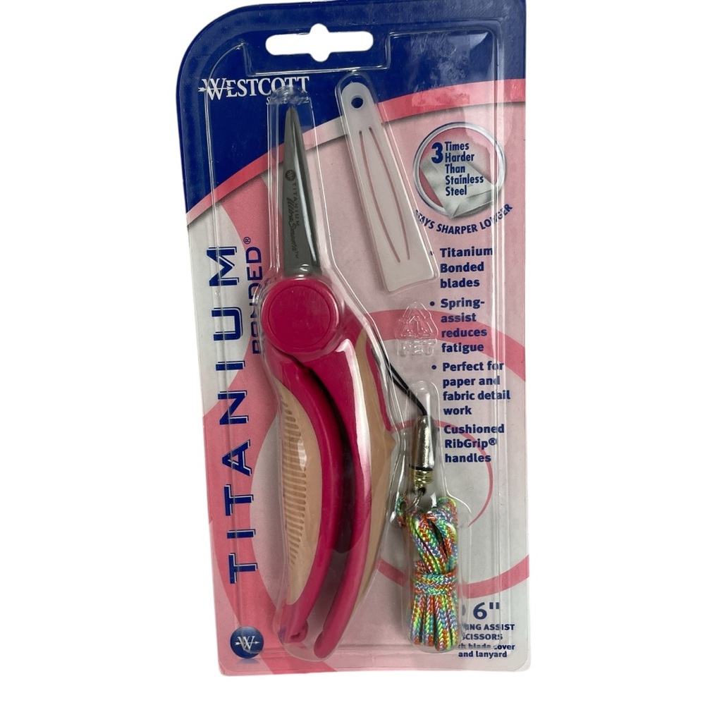 Westcott Spring Assisted 6" Titanium Scissors with Lanyard & Cover  NEW
